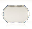 Hand-painted Herend Princess Victoria Blue Rec Tray with Branch Handles in fine porcelain, 18in L, on a white background