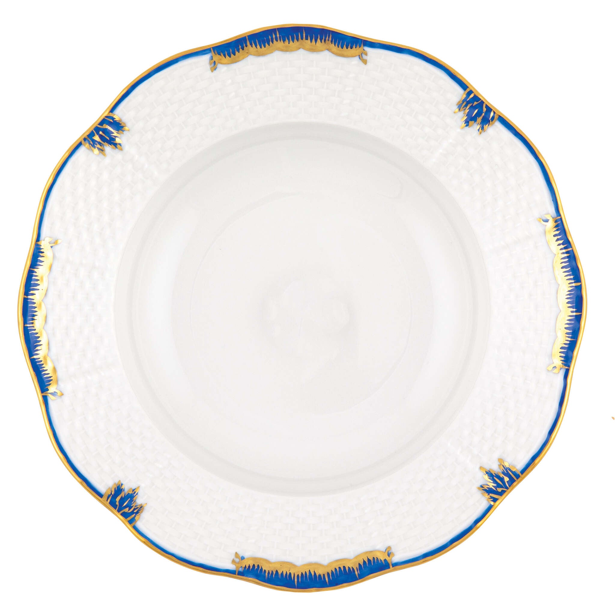 Hand-painted Herend Princess Victoria Blue Rim Soup Plate Soup Plates & Rimmed Soup Bowl in fine porcelain, 8in D, on a white background
