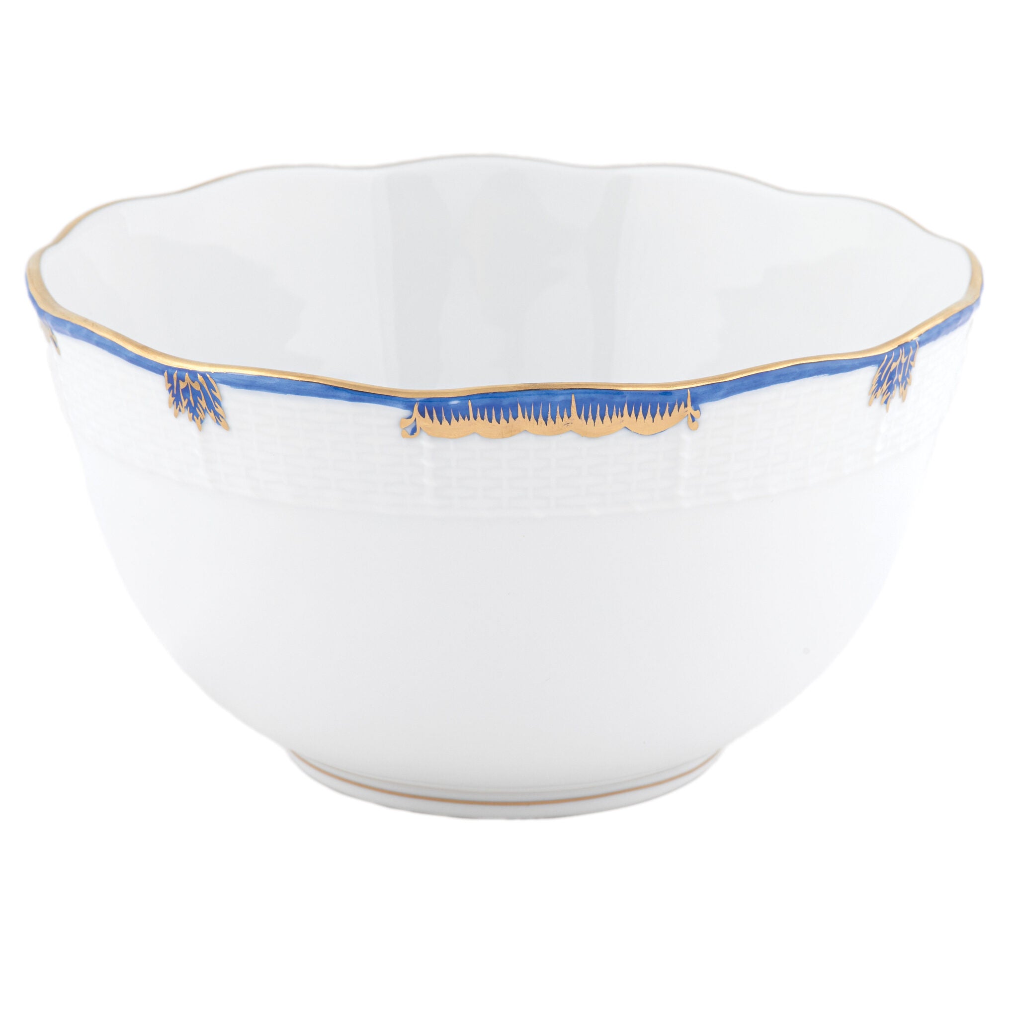 Hand-painted Herend Princess Victoria Blue Round Bowl in fine porcelain, (3.5 PT) 7.5in D, on a white background