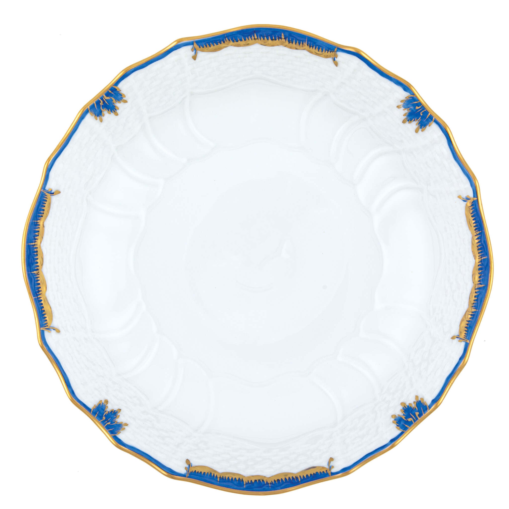 Hand-painted Herend Princess Victoria Blue Scalloped Dinner Bowl in fine porcelain, 8in D X 2in H, on a white background