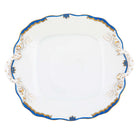 Hand-painted Herend Princess Victoria Blue Square Cake Plate with Handles in fine porcelain, 9.5in SQ, on a white background