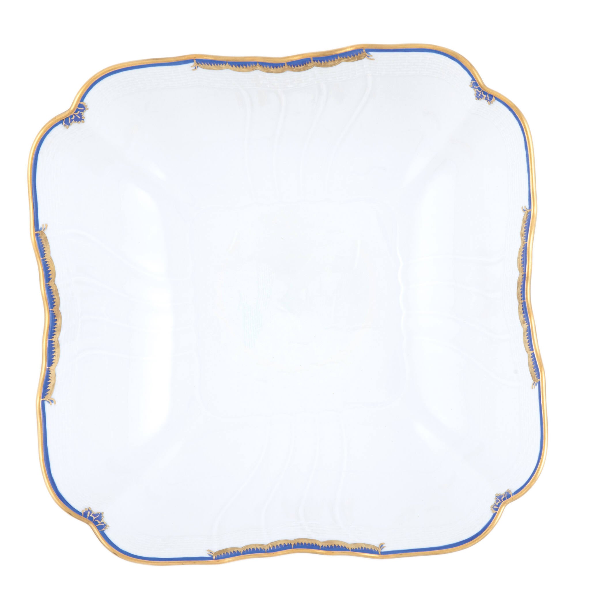 Hand-painted Herend Princess Victoria Blue Square Salad Bowl in fine porcelain, 10in SQ, on a white background