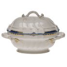 Hand-painted Herend Princess Victoria Blue Tureen with Branch in fine porcelain, (2 QT) 9.5in H, on a white background