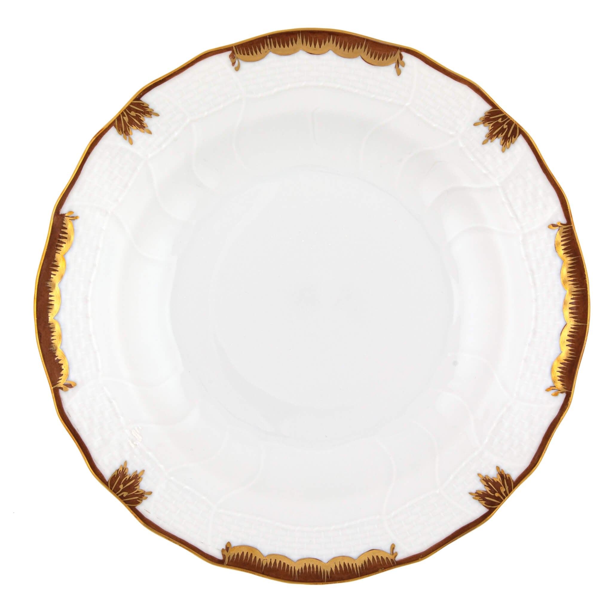 Hand-painted Herend Princess Victoria Brown Dessert Plate in fine porcelain, 8.25in D, on a white background
