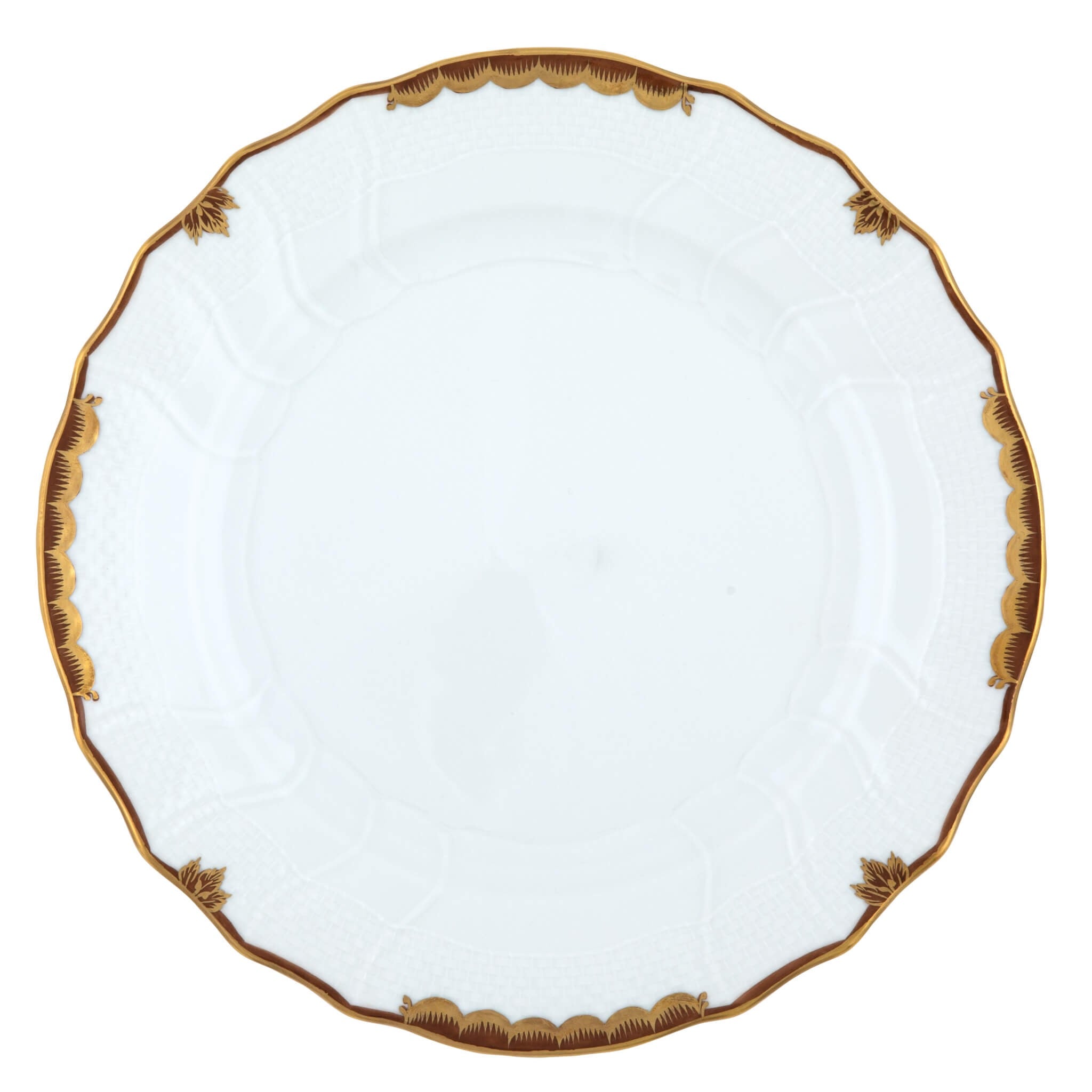 Hand-painted Herend Princess Victoria Brown Dinner Plate in fine porcelain, 10.5in D, on a white background