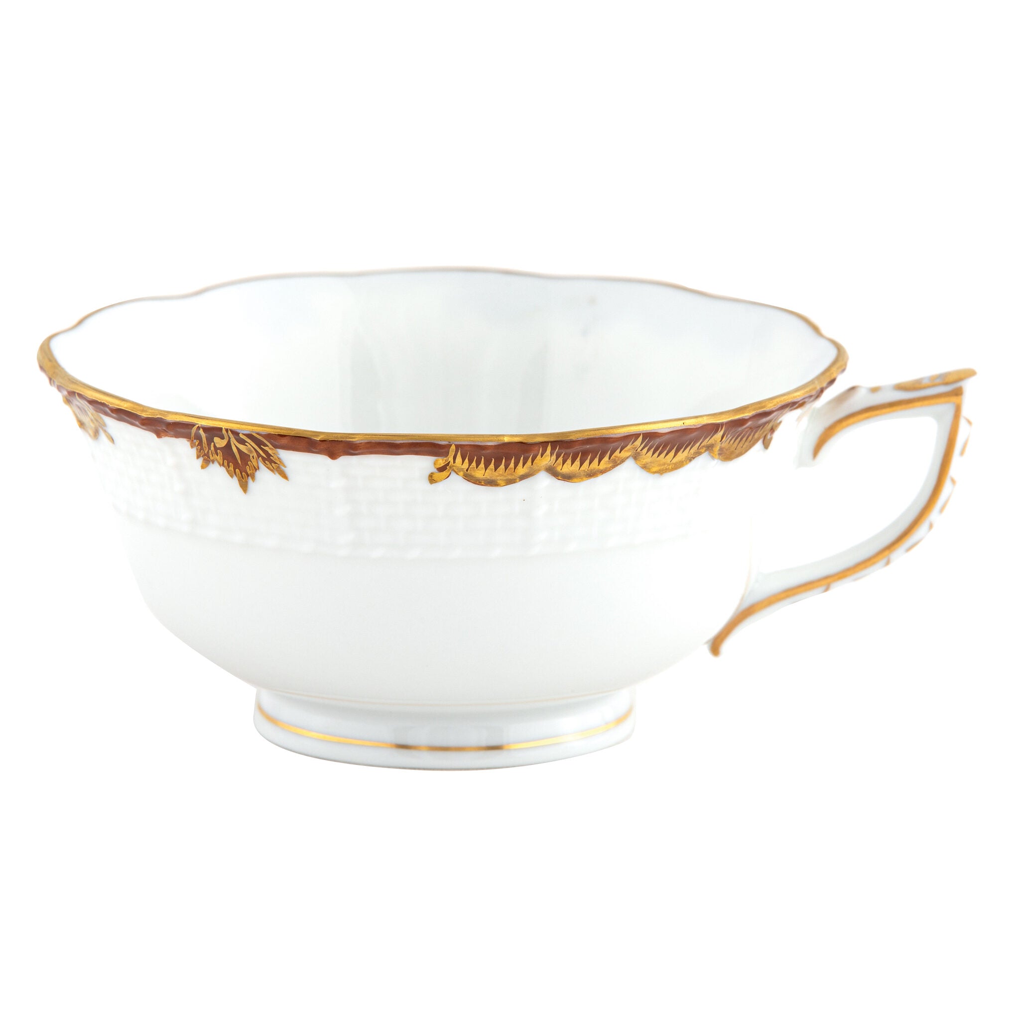 Hand-painted Herend Princess Victoria Brown Tea Cup Teacup in fine porcelain, on a white background
