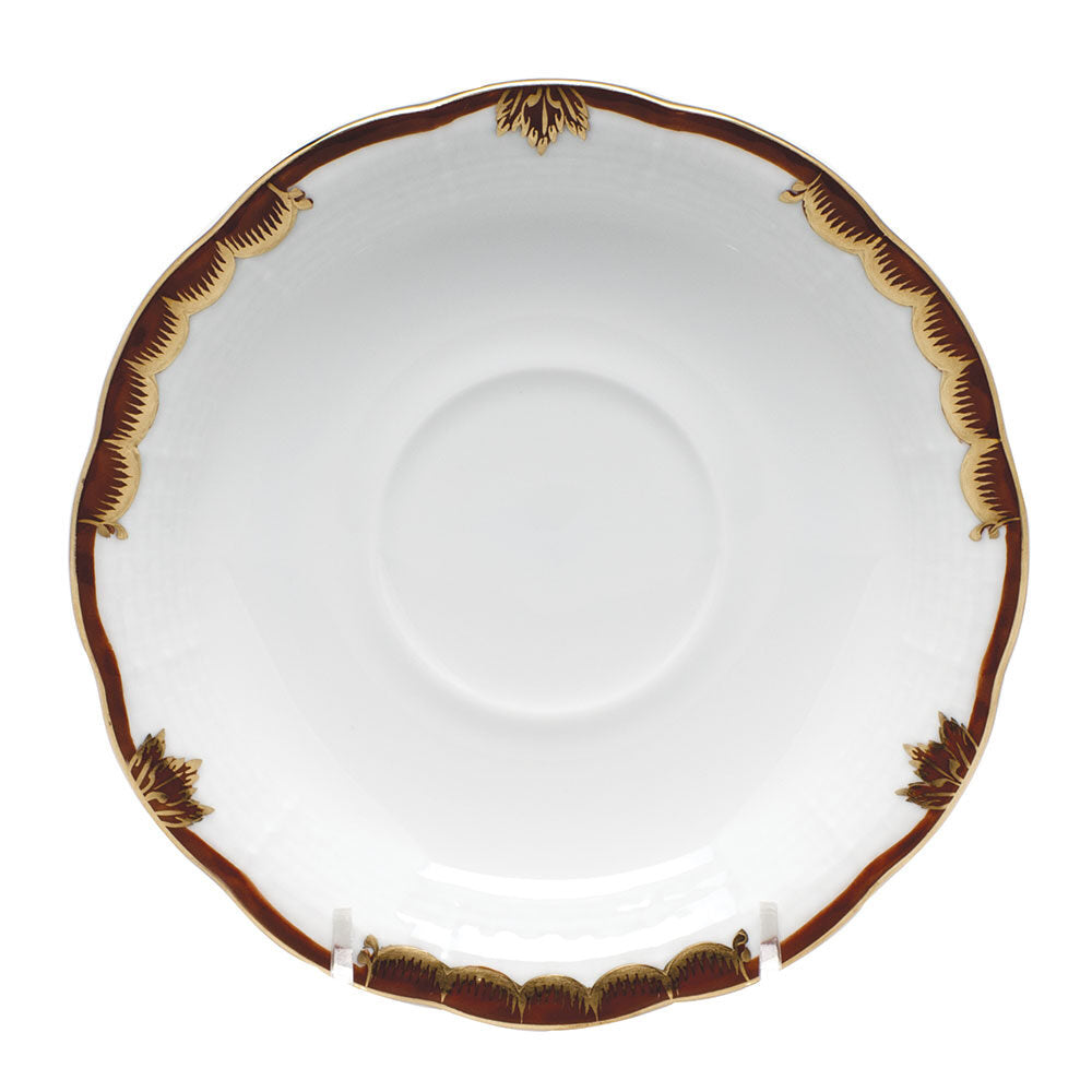 Hand-painted Herend Princess Victoria Brown Tea Saucer in fine porcelain, 6in D, on a white background