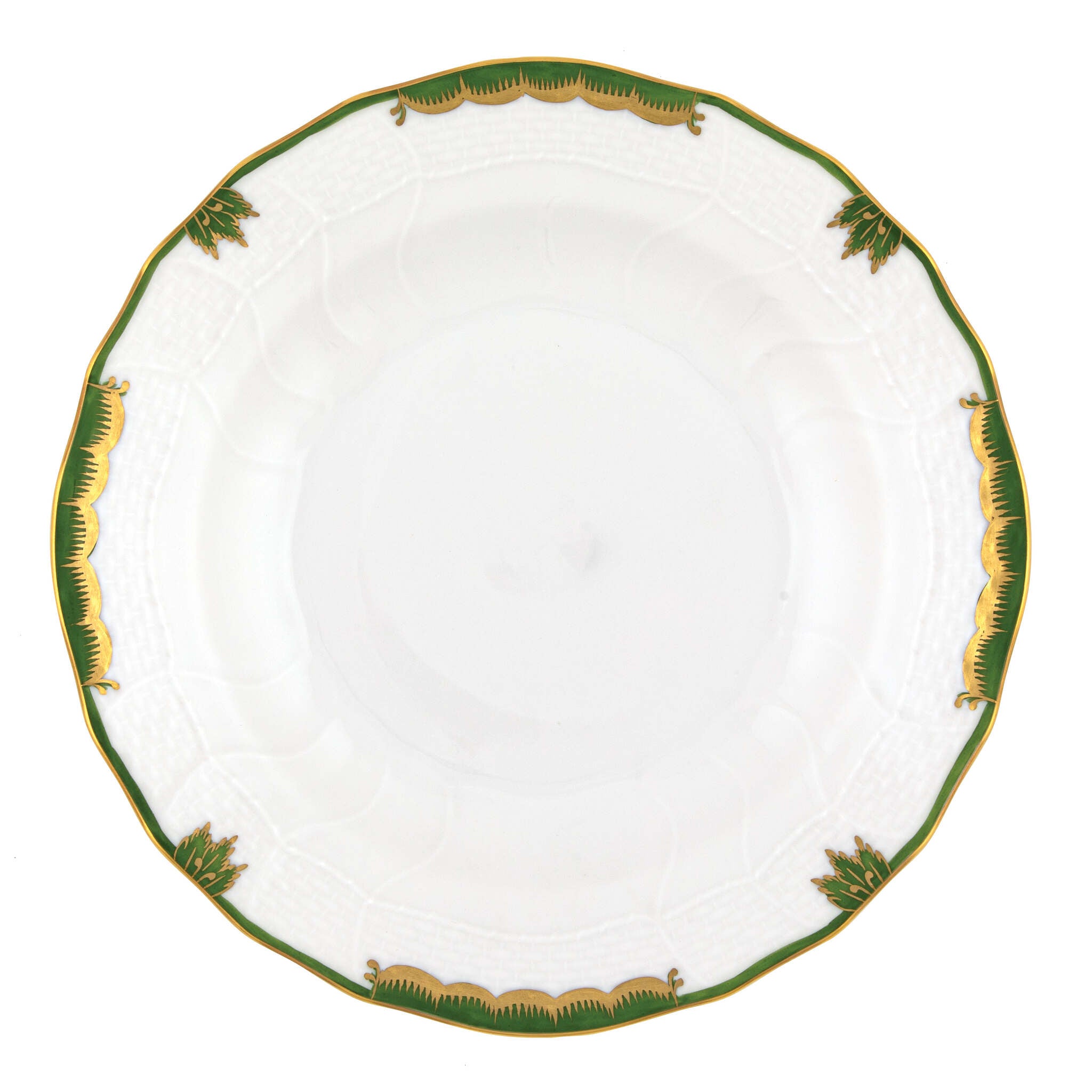 Hand-painted Herend Princess Victoria Dark Green Dessert Plate in fine porcelain, 8.25in D, on a white background