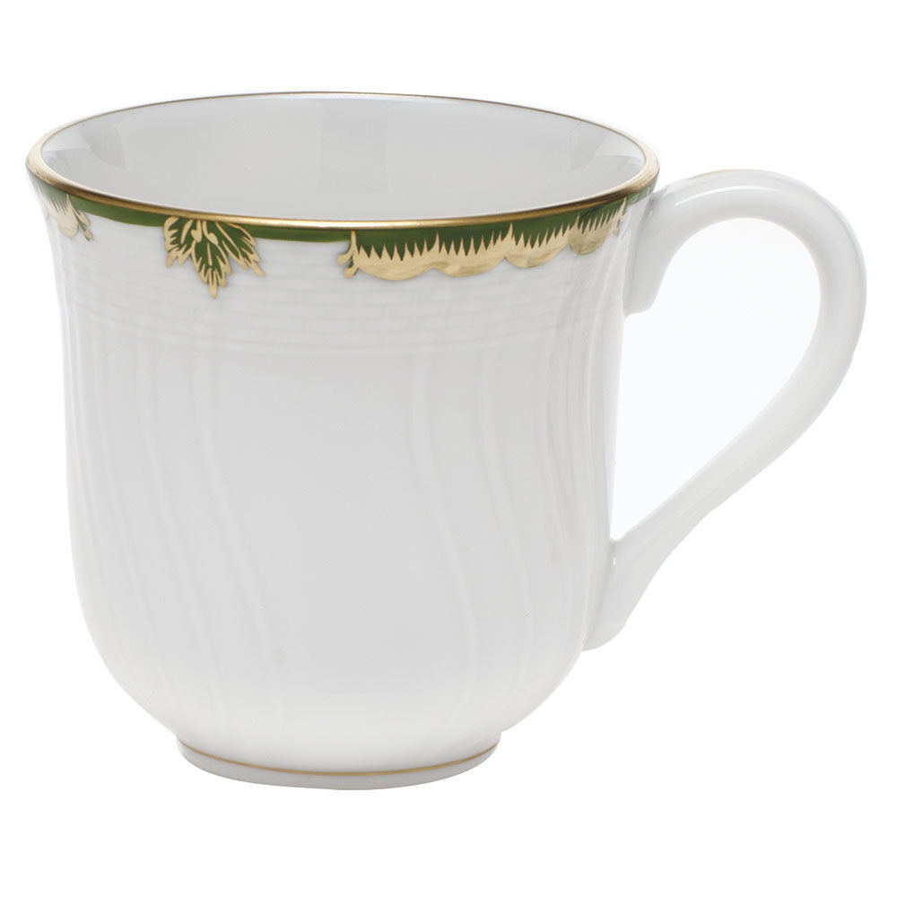 Hand-painted Herend Princess Victoria Dark Green Mug in fine porcelain, (10 OZ) 3.5in H, on a white background