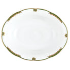 Hand-painted Herend Princess Victoria Dark Green Oval Vegetable Dish Serving Bowl in fine porcelain, 10in L X 8in W, on a white background