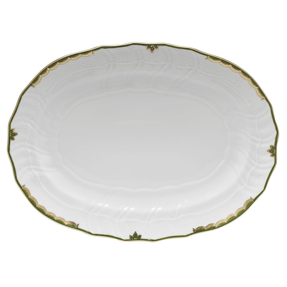 Hand-painted Herend Princess Victoria Dark Green Platter in fine porcelain, 15in L X 11.5in W, on a white background