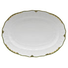 Hand-painted Herend Princess Victoria Dark Green Platter in fine porcelain, 15in L X 11.5in W, on a white background
