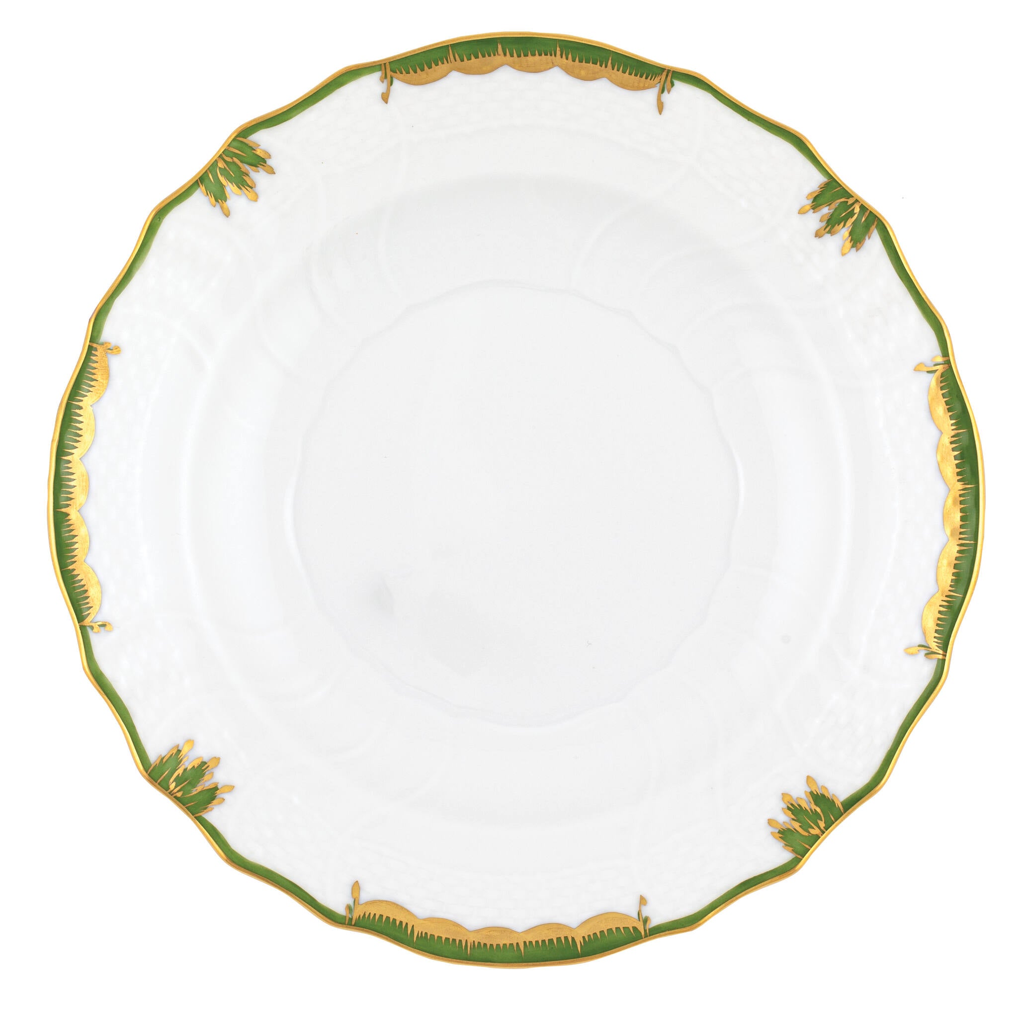 Hand-painted Herend Princess Victoria Dark Green Salad Plate in fine porcelain, 7.5in D, on a white background