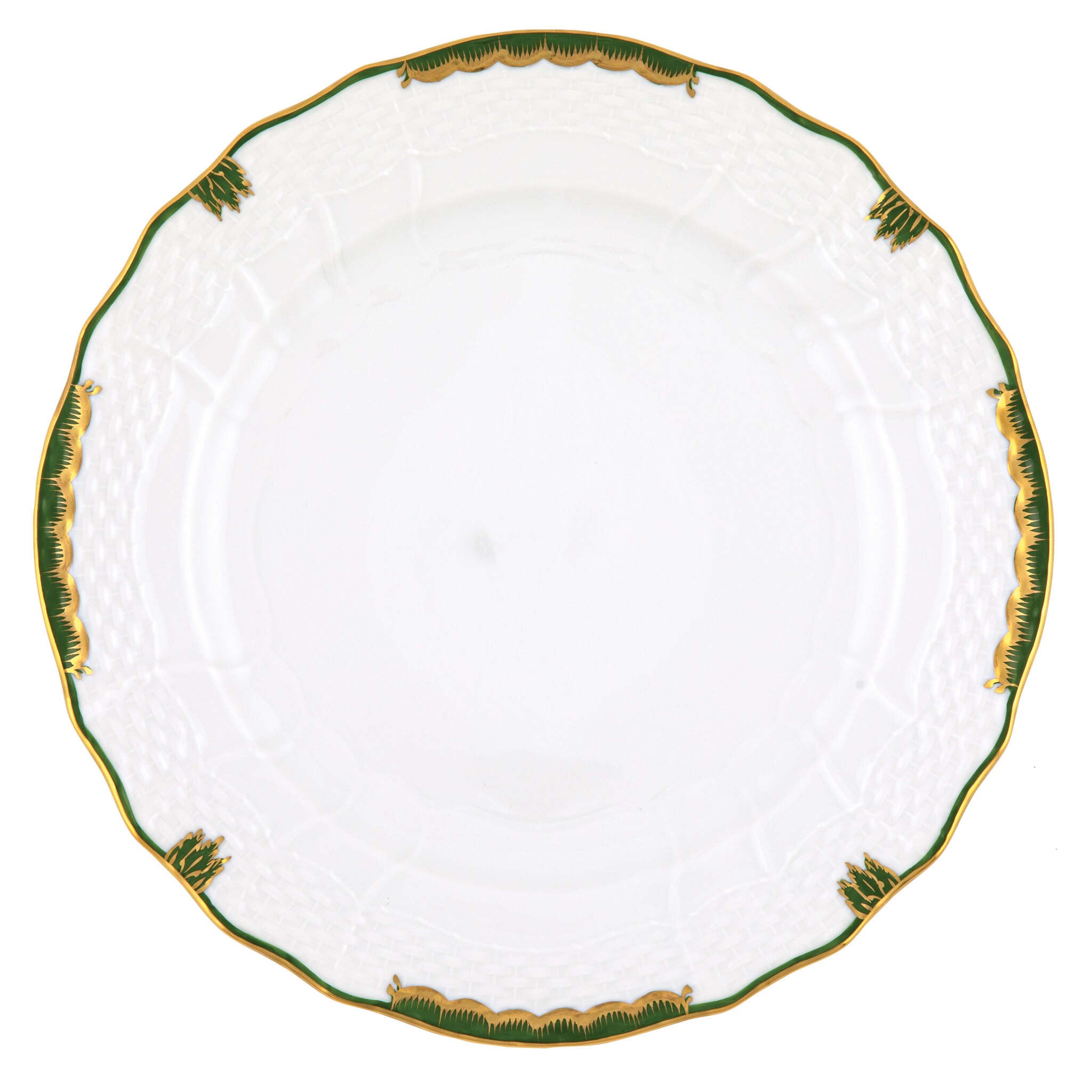 Hand-painted Herend Princess Victoria Dark Green Service Plate in fine porcelain, 11in D, on a white background