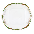 Hand-painted Herend Princess Victoria Dark Green Square Cake Plate with Handles in fine porcelain, 9.5in SQ, on a white background