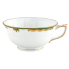 Hand-painted Herend Princess Victoria Dark Green Tea Cup Cup & Saucer Set in fine porcelain, on a white background