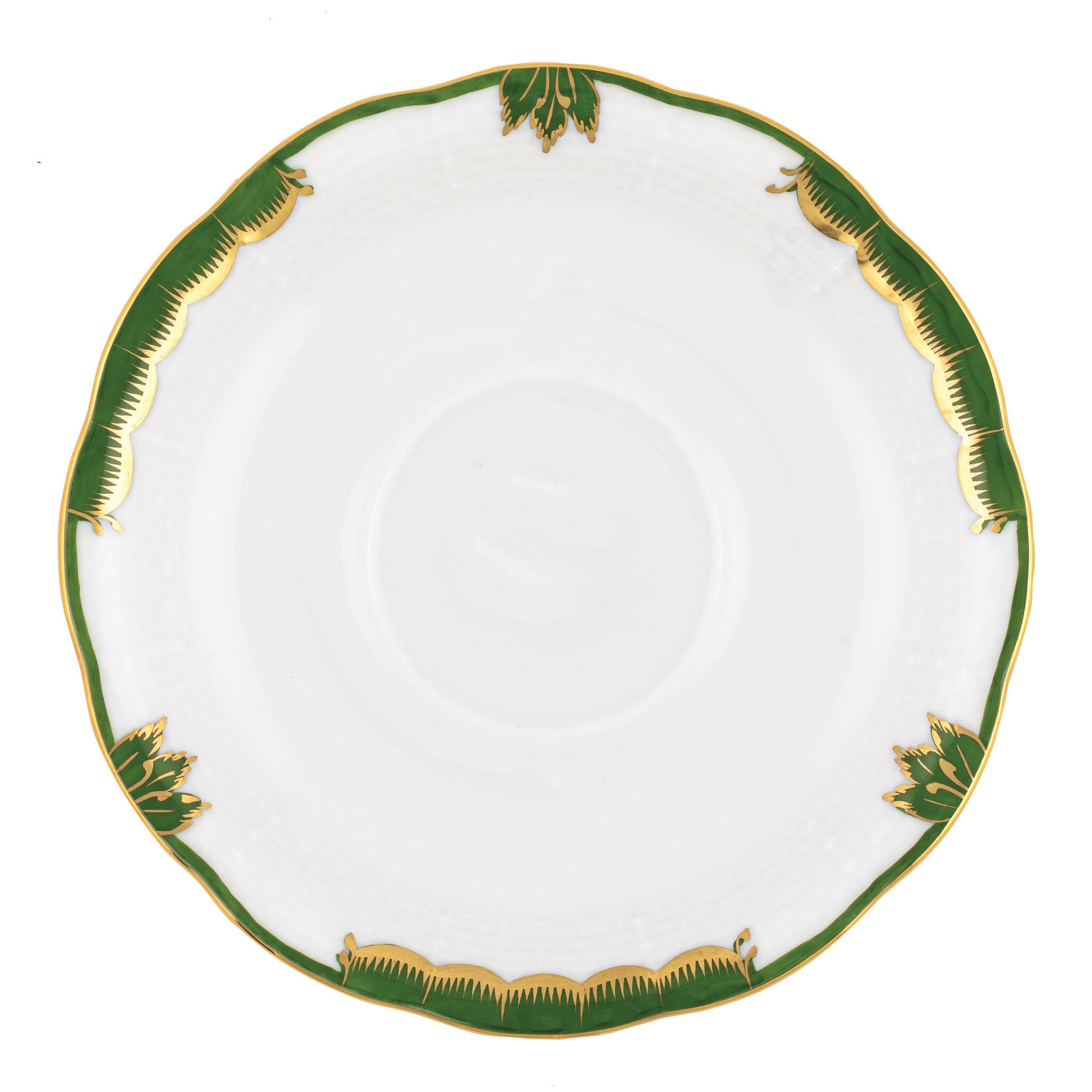 Hand-painted Herend Princess Victoria Dark Green Tea Saucer Cup & Saucer Set in fine porcelain, 6in D, on a white background