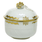 Hand-painted Herend Princess Victoria Gray Covered Sugar with Rose Sugar Bowl in fine porcelain, (6 OZ) 4in H, on a white background
