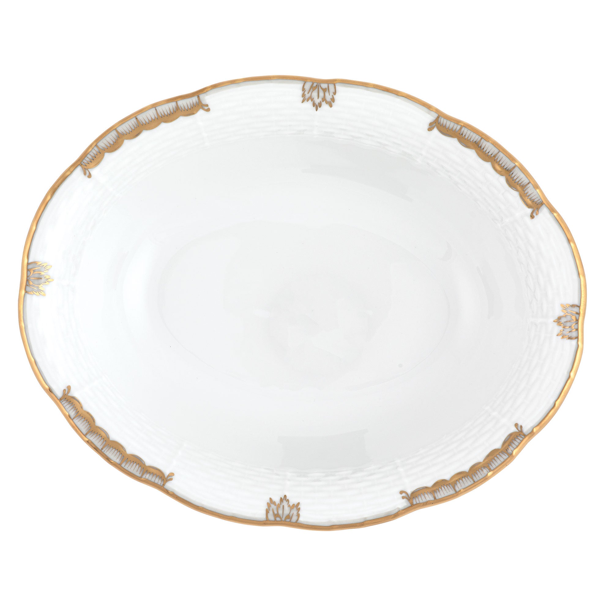 Hand-painted Herend Princess Victoria Gray Oval Vegetable Dish Serving Bowl in fine porcelain, 10in L X 8in W, on a white background