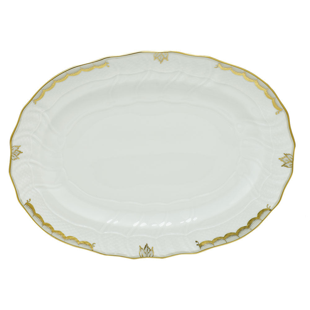 Hand-painted Herend Princess Victoria Gray Platter in fine porcelain, 15in L X 11.5in W, on a white background