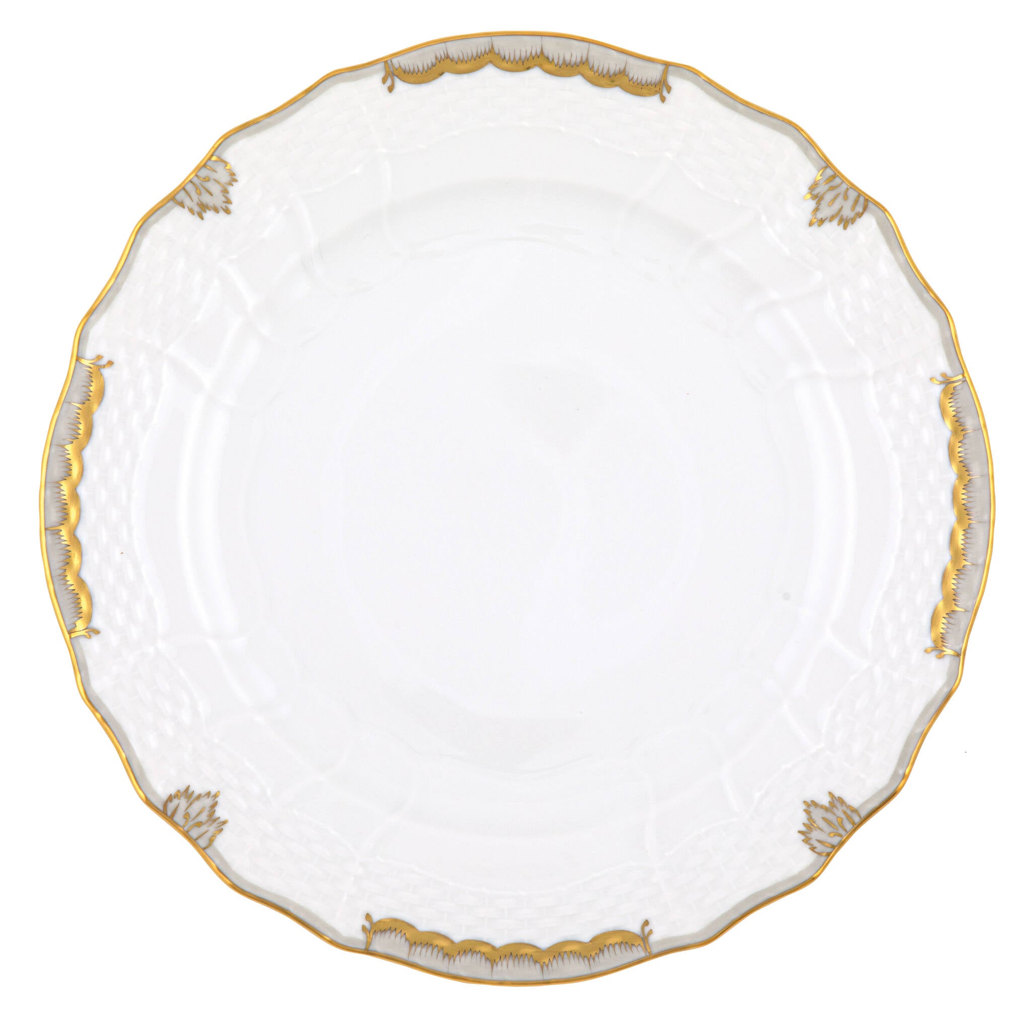 Hand-painted Herend Princess Victoria Gray Service Plate in fine porcelain, 11in D, on a white background