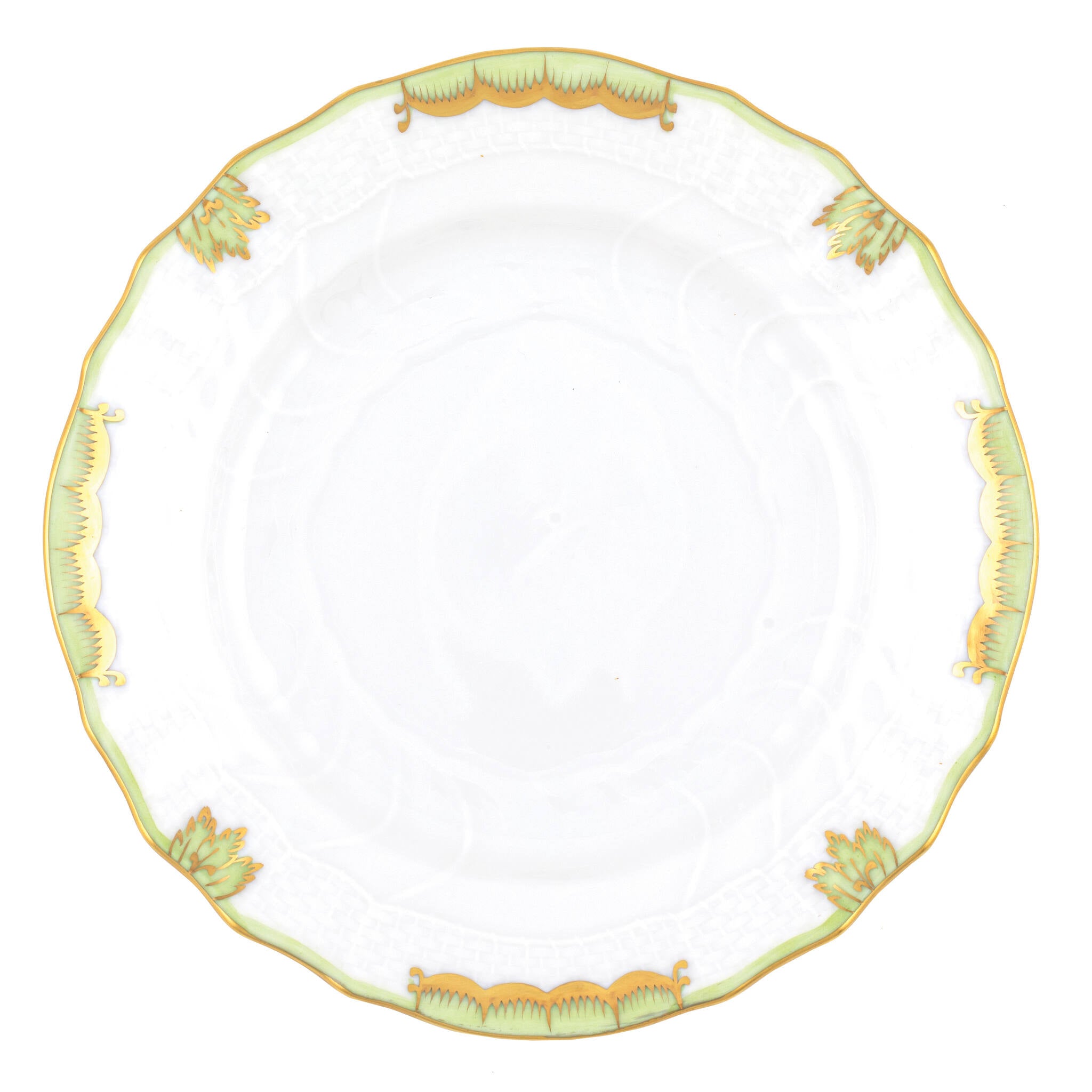 Hand-painted Herend Princess Victoria Green Bread and Butter Plate in fine porcelain, 6in D, on a white background