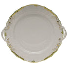 Hand-painted Herend Princess Victoria Green Chop Plate with Handles in fine porcelain, 12in D, on a white background