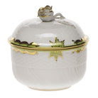 Hand-painted Herend Princess Victoria Green Covered Sugar with Rose Sugar Bowl in fine porcelain, (6 OZ) 4in H, on a white background