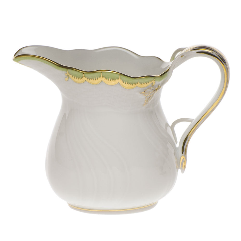 Hand-painted Herend Princess Victoria Green Creamer in fine porcelain, (6 OZ) 3.5in H, on a white background