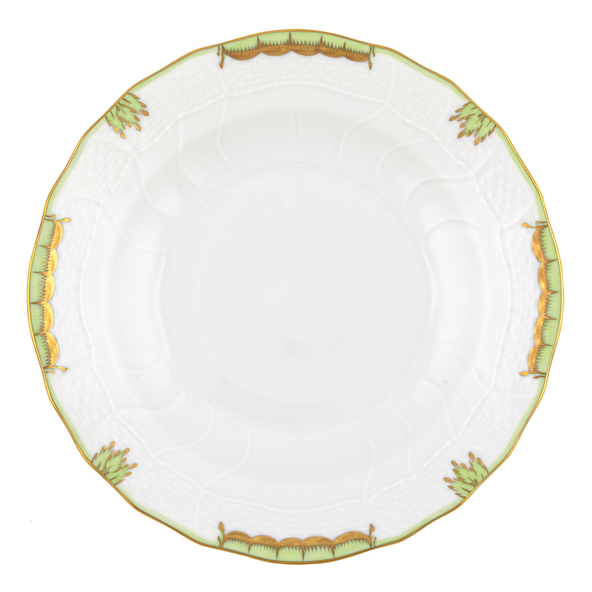 Hand-painted Herend Princess Victoria Green Dessert Plate in fine porcelain, 8.25in D, on a white background