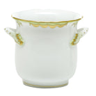 Hand-painted Herend Princess Victoria Green Mini Cachepot with Handles in fine porcelain, 4.75in L X 3.75in H, on a white background