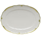 Hand-painted Herend Princess Victoria Green Platter in fine porcelain, 15in L X 11.5in W, on a white background