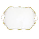 Hand-painted Herend Princess Victoria Green Rec Tray with Branch Handles in fine porcelain, 18in L, on a white background