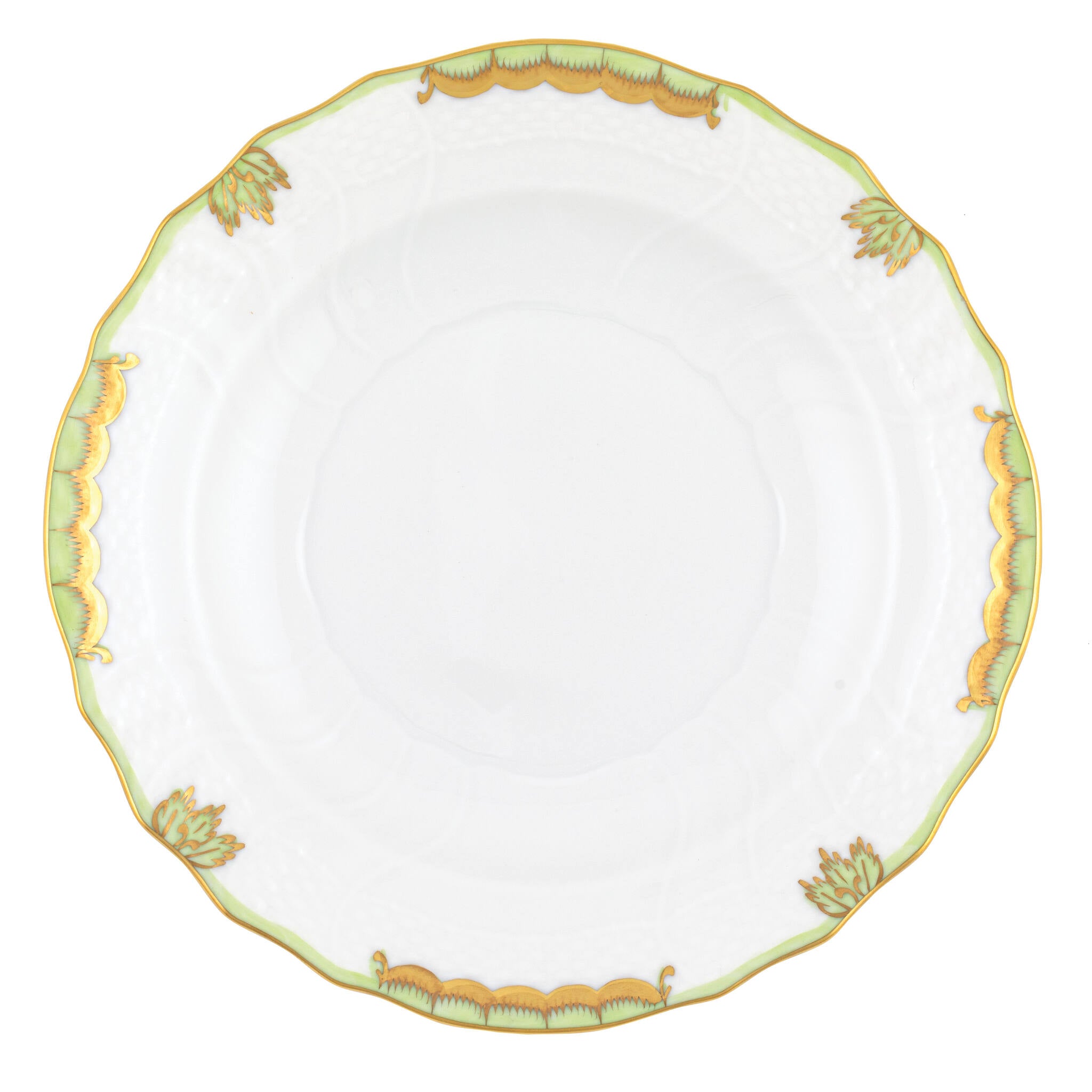 Hand-painted Herend Princess Victoria Green Salad Plate in fine porcelain, 7.5in D, on a white background