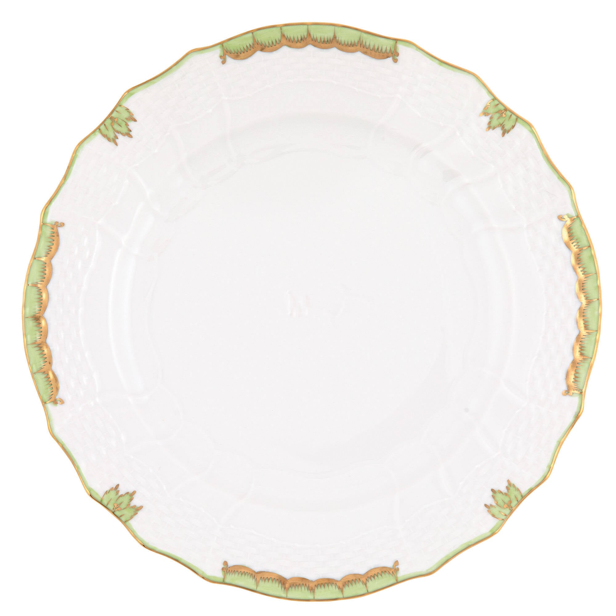 Hand-painted Herend Princess Victoria Green Service Plate in fine porcelain, 11in D, on a white background
