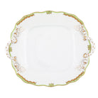 Hand-painted Herend Princess Victoria Green Square Cake Plate with Handles in fine porcelain, 9.5in SQ, on a white background