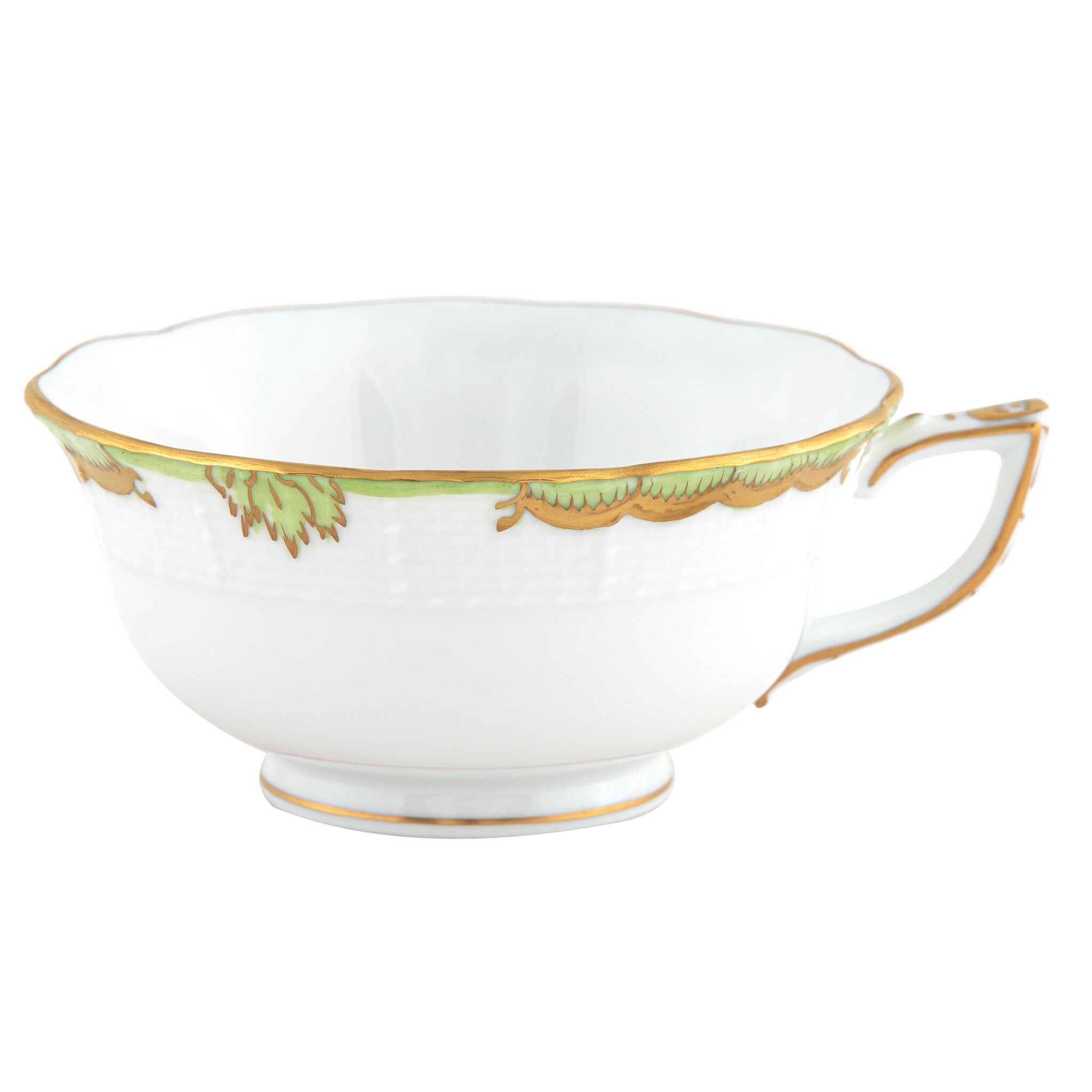Hand-painted Herend Princess Victoria Green Tea Cup Cup & Saucer Set in fine porcelain, on a white background