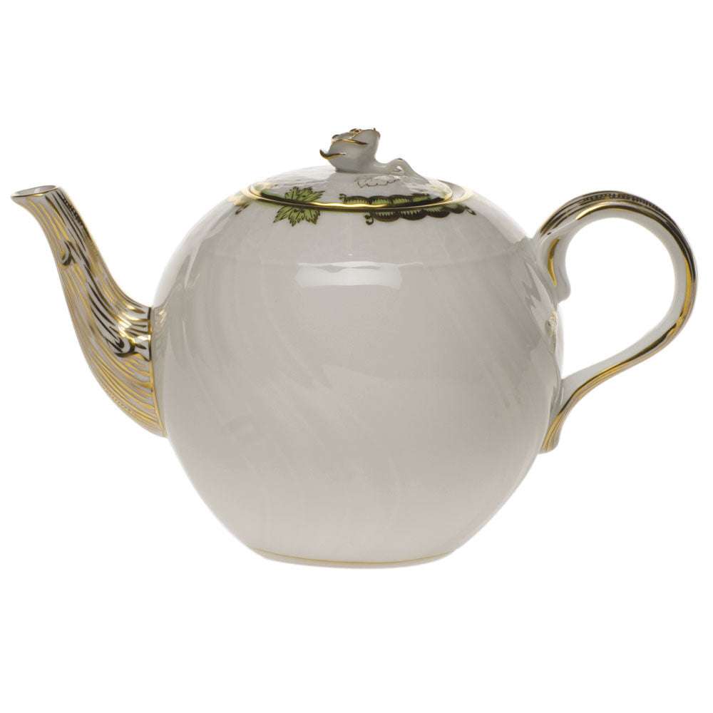Hand-painted Herend Princess Victoria Green Tea Pot with Rose Teapot in fine porcelain, (36 OZ) 5.5in H, on a white background