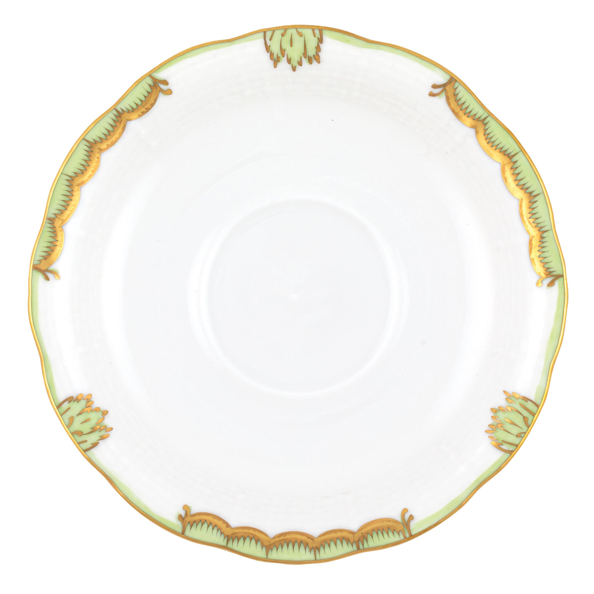 Hand-painted Herend Princess Victoria Green Tea Saucer Cup & Saucer Set in fine porcelain, 6in D, on a white background