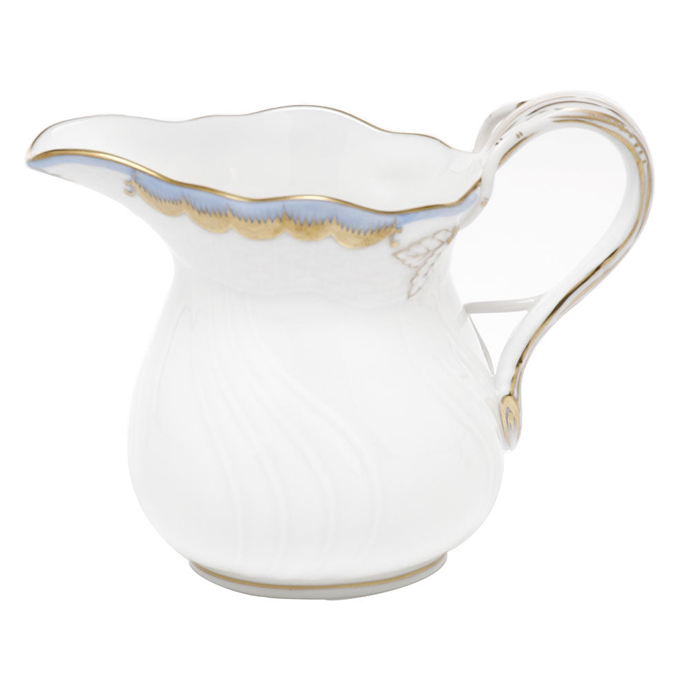 Hand-painted Herend Princess Victoria Light Blue Creamer in fine porcelain, (6 OZ) 3.5in H, on a white background