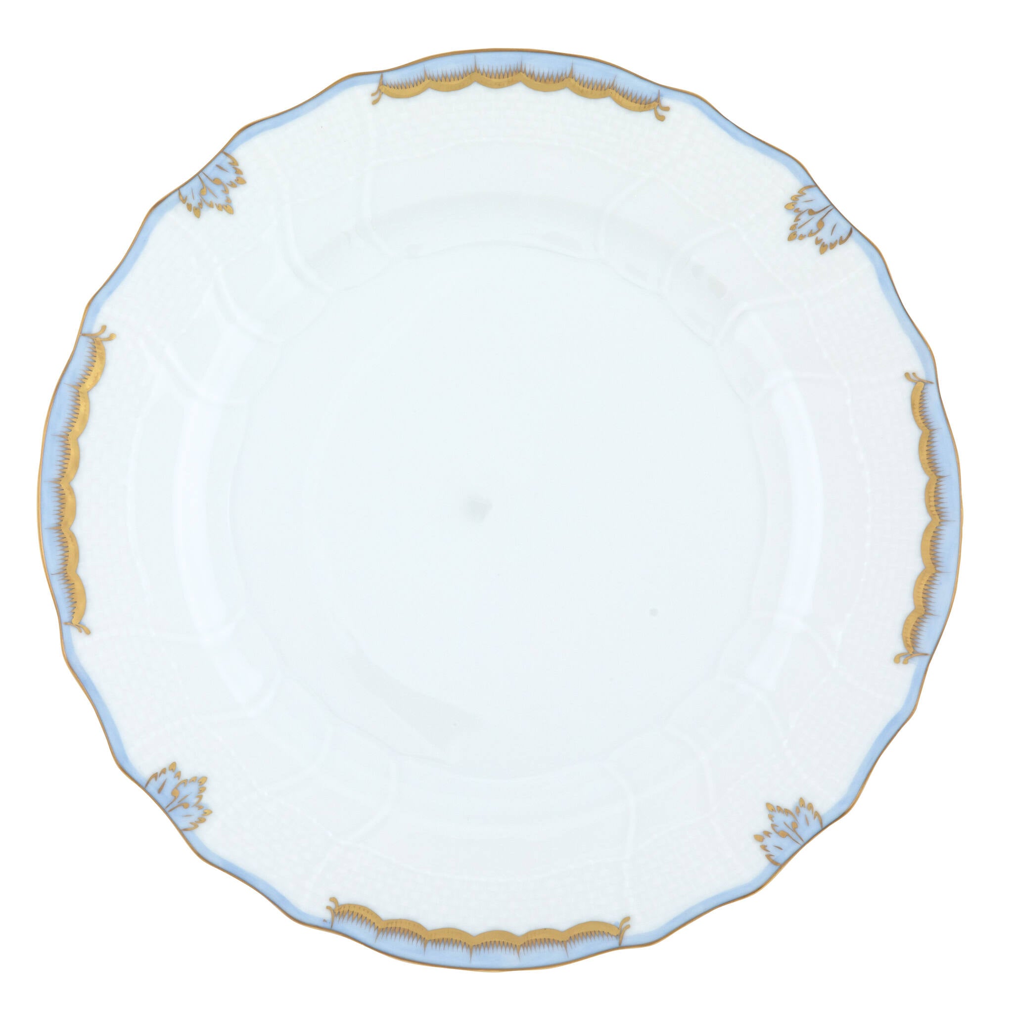 Hand-painted Herend Princess Victoria Light Blue Dinner Plate in fine porcelain, 10.5in D, on a white background
