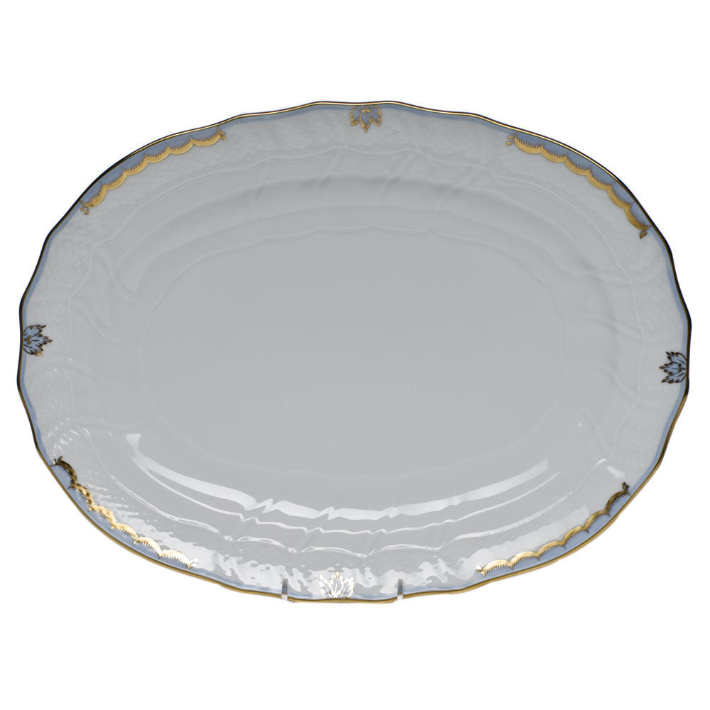 Hand-painted Herend Princess Victoria Light Blue Platter in fine porcelain, 15in L X 11.5in W, on a white background