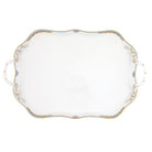 Hand-painted Herend Princess Victoria Light Blue Rec Tray with Branch Handles in fine porcelain, 18in L, on a white background