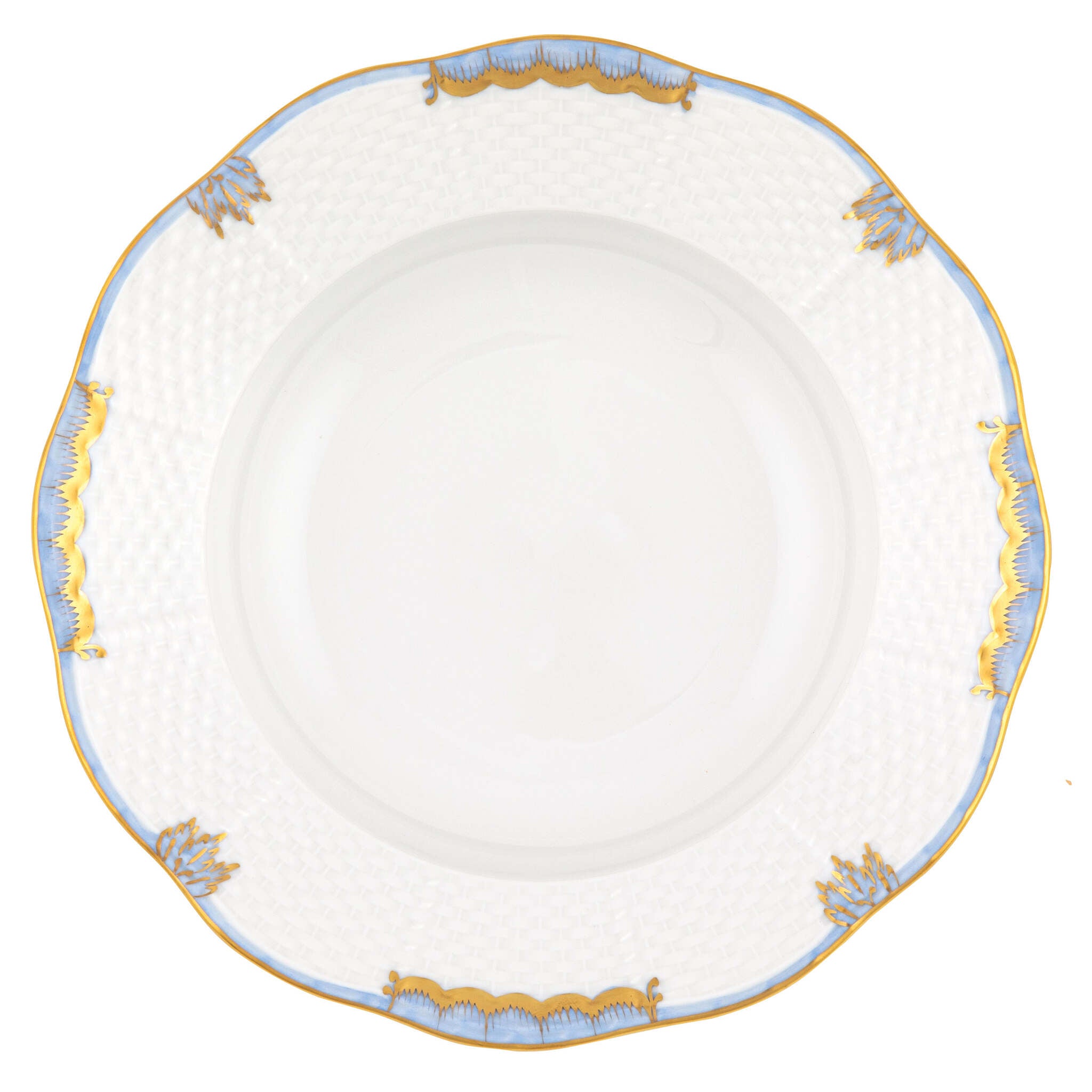 Hand-painted Herend Princess Victoria Light Blue Rim Soup Plate Soup Plates & Rimmed Soup Bowl in fine porcelain, 8in D, on a white background