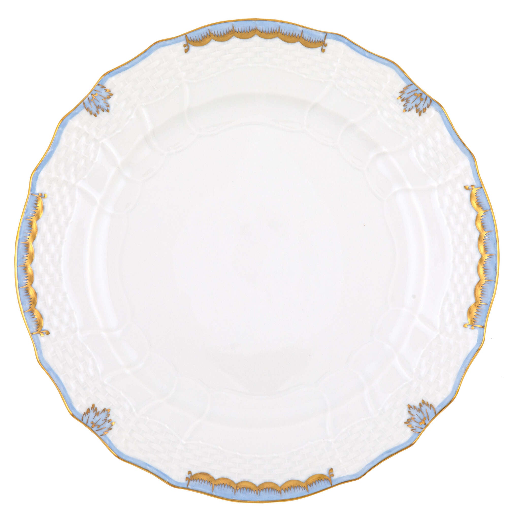 Hand-painted Herend Princess Victoria Light Blue Service Plate in fine porcelain, 11in D, on a white background