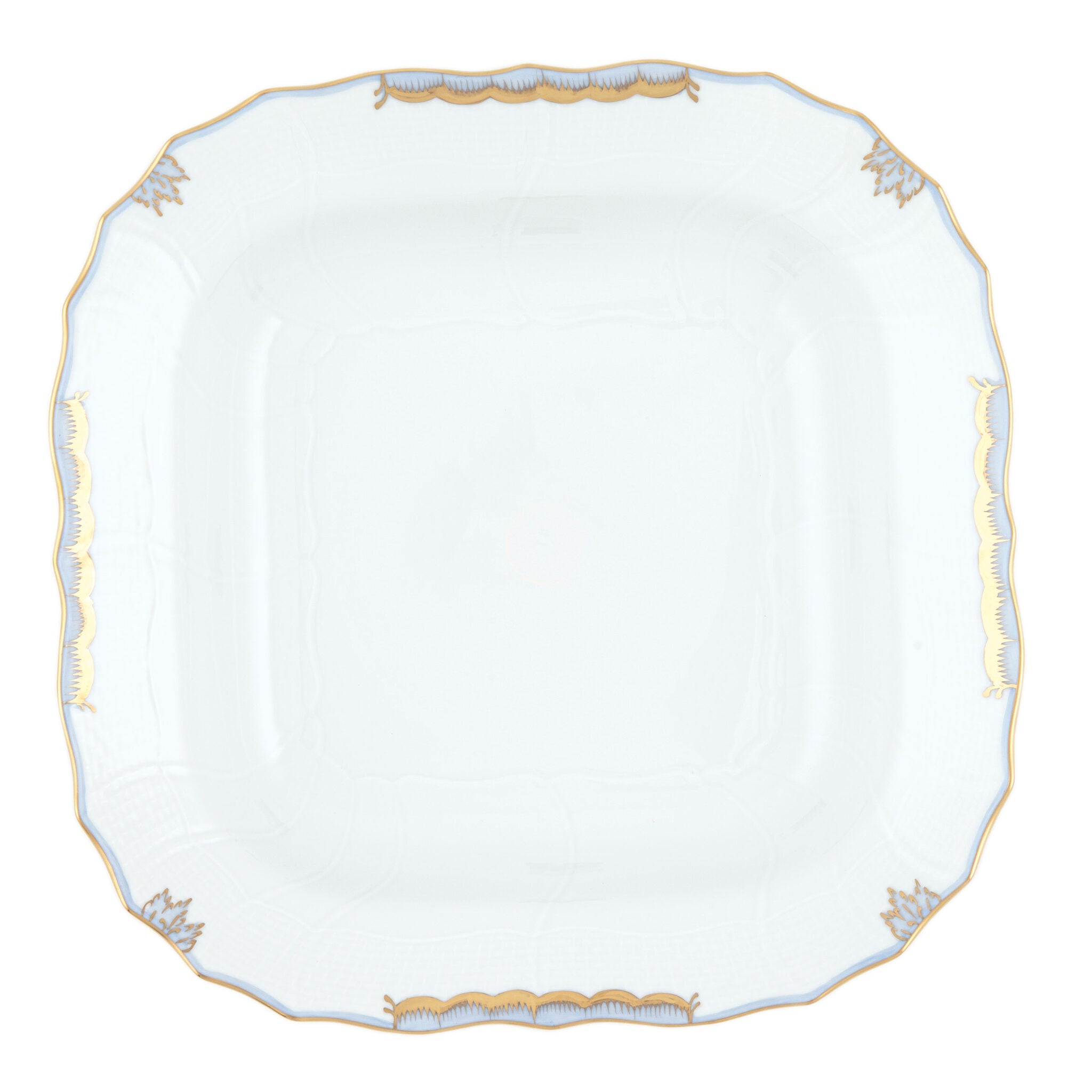 Hand-painted Herend Princess Victoria Light Blue Square Fruit Dish in fine porcelain, 11in SQ, on a white background
