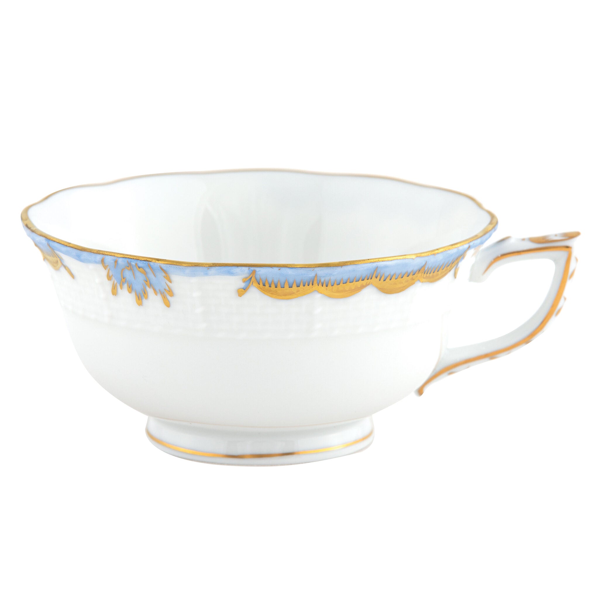 Hand-painted Herend Princess Victoria Light Blue Tea Cup Cup & Saucer Set in fine porcelain, on a white background