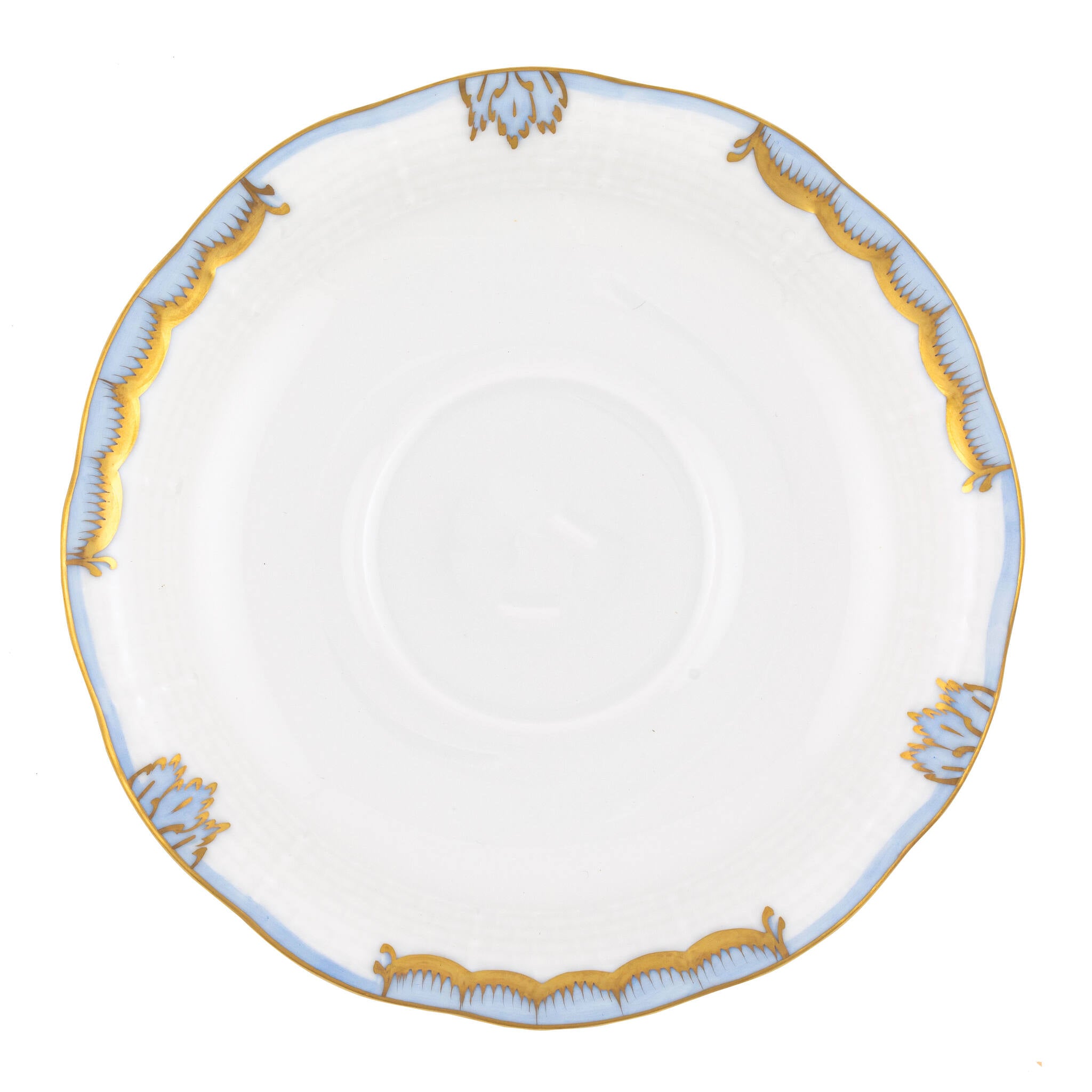Hand-painted Herend Princess Victoria Light Blue Tea Saucer Cup & Saucer Set in fine porcelain, 6in D, on a white background