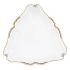 Hand-painted Herend Princess Victoria Light Blue Triangle Dish in fine porcelain, 9.5in L, on a white background