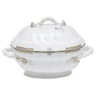 Hand-painted Herend Princess Victoria Light Blue Tureen with Branch in fine porcelain, (2 QT) 9.5in H, on a white background